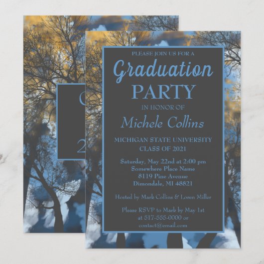 Stylish Forest Sunset Party Invitation Kaart (Voorkant / Achterkant)