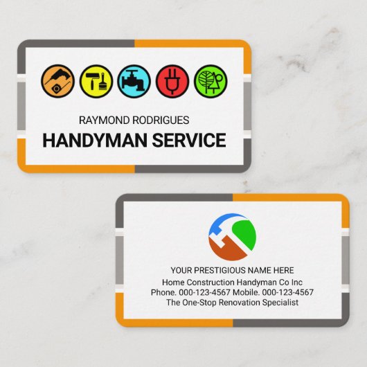 Stylish Frame Colorful Handyman Tools Visitekaartje (Voorkant / Achterkant)