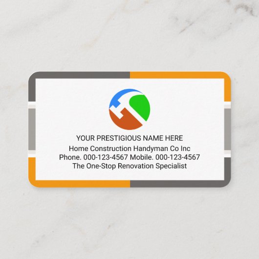 Stylish Frame Colorful Handyman Tools Visitekaartje (Achterkant)
