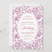 Stylish Fuchsia Rose Gold Toile Floral Wedding  Kaart (Voorkant)