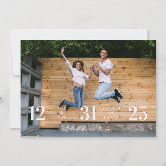 Stylish & Fun Unmatched Wedding Photo Card Save The Date (Voorkant)