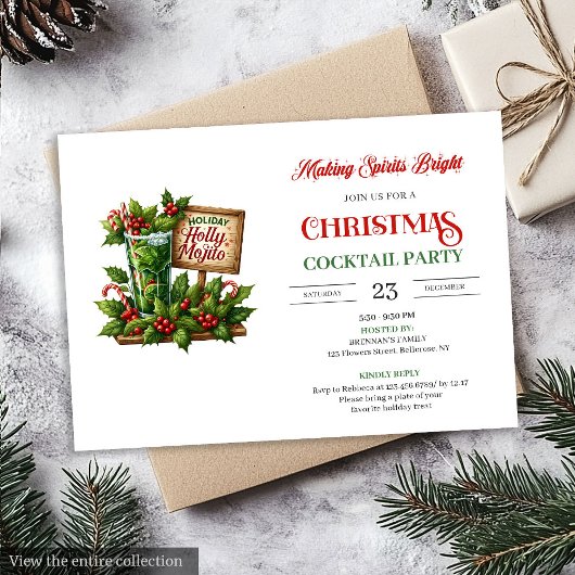 Stylish Funny Mojito Cocktails digital invitation Kaart