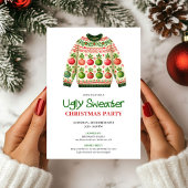 Stylish Funny Ugly Sweater Holiday Invitation Kaart