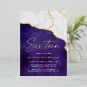 Stylish Geoed Marble 16th Birthday Real Folie Uitnodiging (Staand Voorkant)