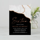 Stylish Geoed Marble 16th Birthday Real Folie Uitnodiging (Staand Voorkant)