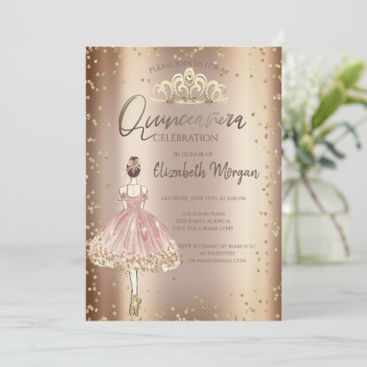 Stylish Girl, Tiara, Diamonds Cooper Quinceañera Kaart (Staand voorkant)