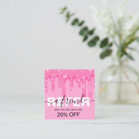 Stylish Girly Dripping Pink Glitter Reference Kaar Aanbevelingskaartje (Staand voorkant)