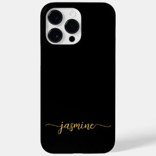 Stylish Girly Minimalist Black Gold Name Script Case-Mate iPhone 14 Pro Max Hoesje