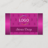 Stylish Girly Pink met Logo Monogram en Foto Visitekaartje (Voorkant)