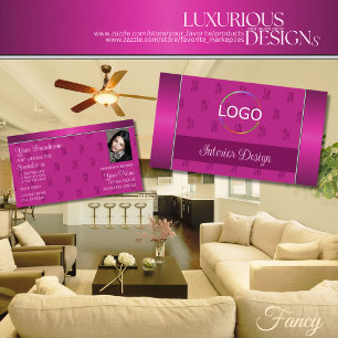 Stylish Girly Pink met Logo Monogram en Foto Visitekaartje