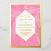 Stylish Girly Pink Minimal Abstract Wedding Gold Folie Uitnodiging (Voorkant)