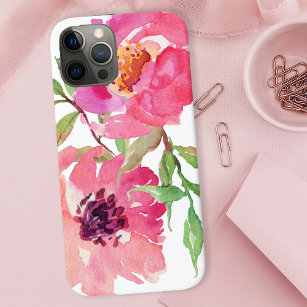 Stylish Girly Pink Waterverf Floral Pattern Case-Mate iPhone Case