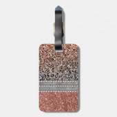 Stylish Girly Roos Gold Glitter Leopard Monogram Bagagelabel (Achterkant verticaal)