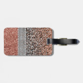 Stylish Girly Roos Gold Glitter Leopard Monogram Bagagelabel (Achterkant horizontaal)