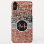 Stylish Girly Roos Gold Glitter Leopard Monogram Case-Mate iPhone Case (Achterkant)