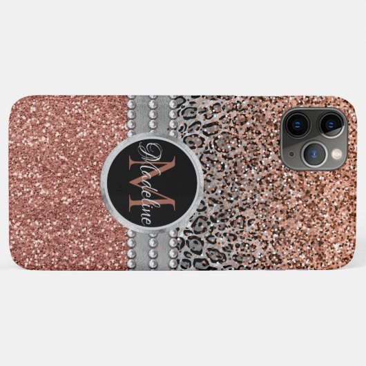 Stylish Girly Roos Gold Glitter Leopard Monogram Case-Mate iPhone Case (Achterkant (horizontaal))