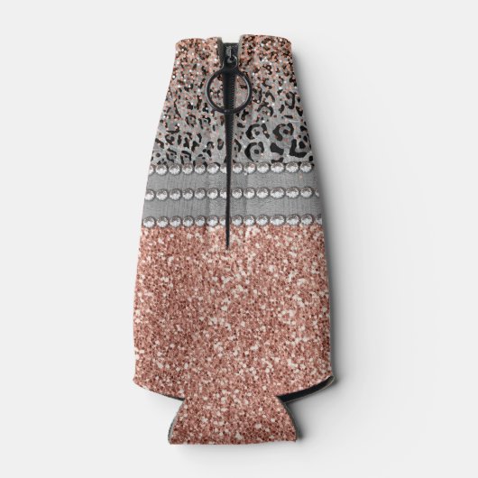 Stylish Girly Roos Gold Glitter Leopard Monogram Flesjeskoeler (Achterkant)