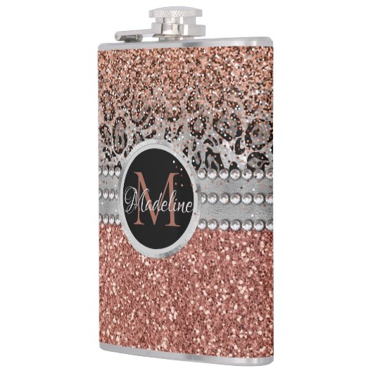 Stylish Girly Roos Gold Glitter Leopard Monogram Heupfles (Links)