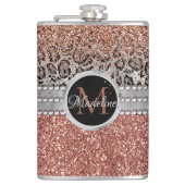 Stylish Girly Roos Gold Glitter Leopard Monogram Heupfles (Voorkant)