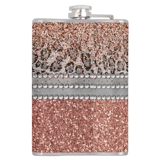 Stylish Girly Roos Gold Glitter Leopard Monogram Heupfles (Achterkant)