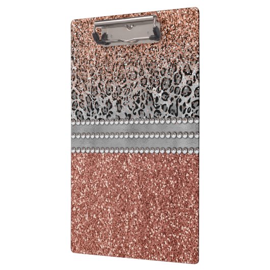 Stylish Girly Roos Gold Glitter Leopard Monogram Klembord (Links)