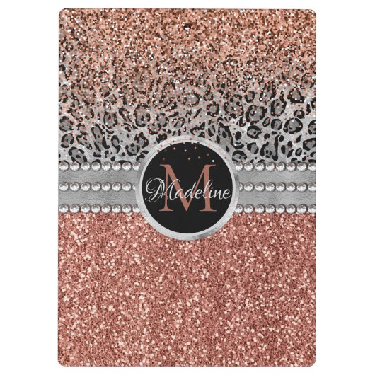 Stylish Girly Roos Gold Glitter Leopard Monogram Klembord (Achterkant)