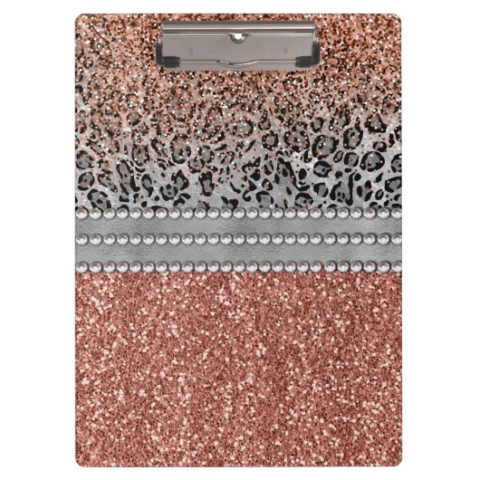 Stylish Girly Roos Gold Glitter Leopard Monogram Klembord (Voorkant)
