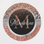 Stylish Girly Roos Gold Glitter Leopard Monogram Labels (Design 1)