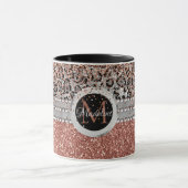 Stylish Girly Roos Gold Glitter Leopard Monogram Mok (Midden)