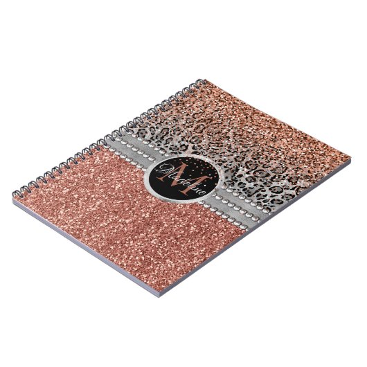 Stylish Girly Roos Gold Glitter Leopard Monogram Notitieboek (Linkerzijde)