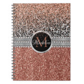 Stylish Girly Roos Gold Glitter Leopard Monogram Notitieboek (Voorkant)
