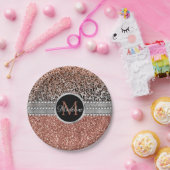 Stylish Girly Roos Gold Glitter Leopard Monogram Papieren Bordje (Feest)