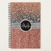 Stylish Girly Roos Gold Glitter Leopard Monogram Planner (Voorkant)
