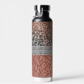 Stylish Girly Roos Gold Glitter Leopard Monogram Waterfles (Rechts)