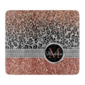 Stylish Girly Roos Gold Glitter Leopard Name Snijplank (Voorkant)
