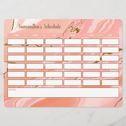 Stylish Girly Weekly Schedule School Tijdschema (Voorkant)