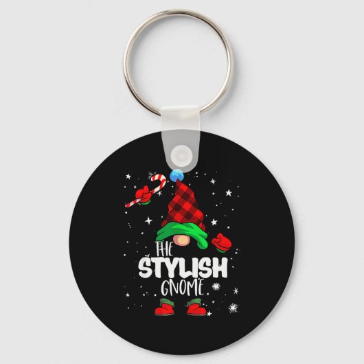 Stylish Gnome Red Buffalo Plaid Matching Family Ch Sleutelhanger (Voorkant)