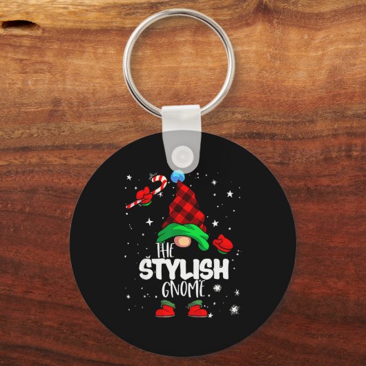 Stylish Gnome Red Buffalo Plaid Matching Family Ch Sleutelhanger (Voorkant)