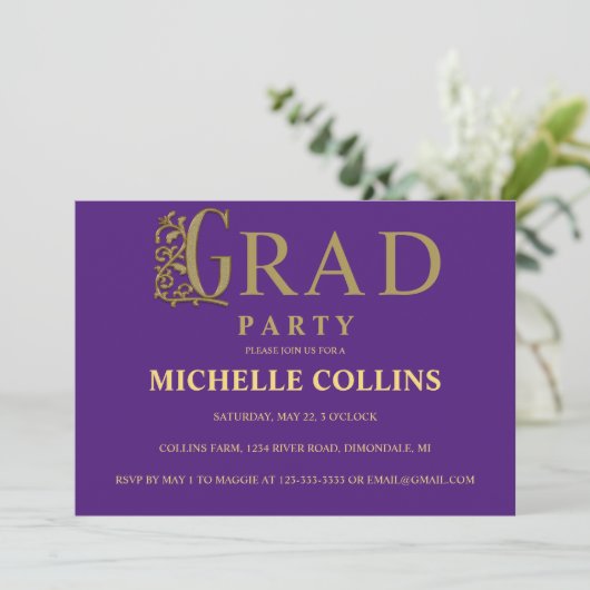 Stylish Gold Afstuderen Invitation Kaart (Staand voorkant)