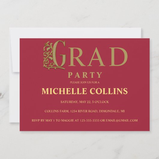 Stylish Gold Afstuderen Invitation Kaart (Voorkant)