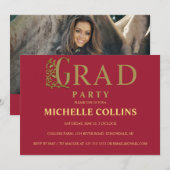 Stylish Gold Afstuderen Invitation Kaart (Voorkant / Achterkant)