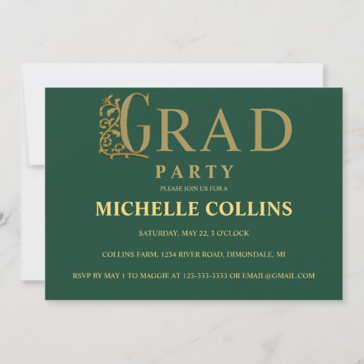 Stylish Gold Afstuderen Invitation Kaart (Voorkant)