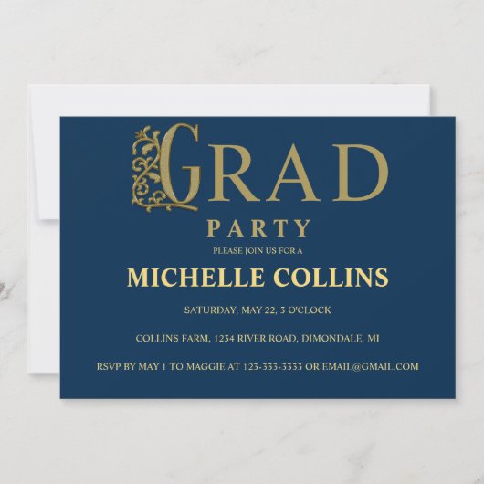 Stylish Gold Afstuderen Invitation Kaart (Voorkant)