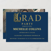 Stylish Gold Afstuderen Invitation Kaart (Voorkant / Achterkant)