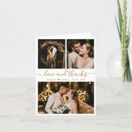 Stylish Gold and White Wedding Photo Collage Bedankkaart