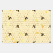 Stylish Gold Bees Honeycomb Honey Stripes Inpakpapier Vel (Voorkant)