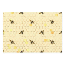 Stylish Gold Bees Honeycomb Honey Stripes