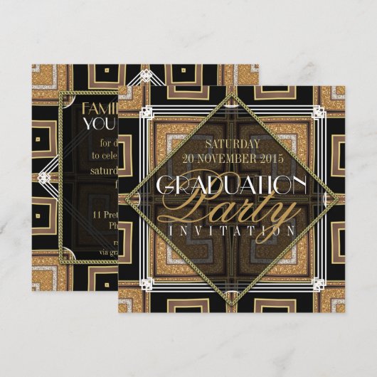 Stylish Gold Black Art Deco Graduation Party Kaart (Voorkant / Achterkant)