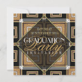 Stylish Gold Black Art Deco Graduation Party Kaart (Voorkant)