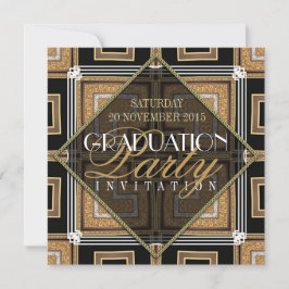 Stylish Gold Black Art Deco Graduation Party Kaart